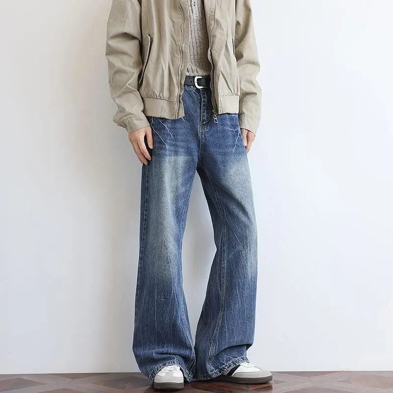 

Colors Autumn Vintage Distressed Men's Baggy Straight Jeans Fashion Korean High Street Denim Pants Streetwear Male Trousers