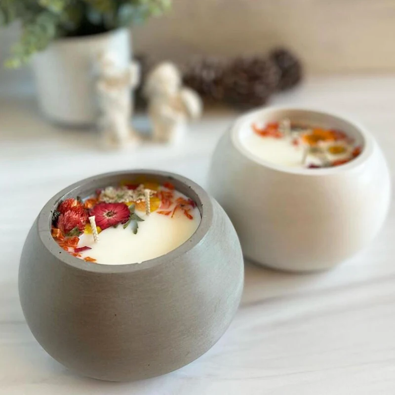 Lotus Gypsum Flower Pot Mold Round Candle Jar Silicone Mold Handmade Jewelry Storage Box Making Concrete Candle Jar Planter