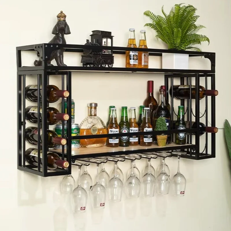 

Solid wood bar counter wall-mounted wine rack display storage rack