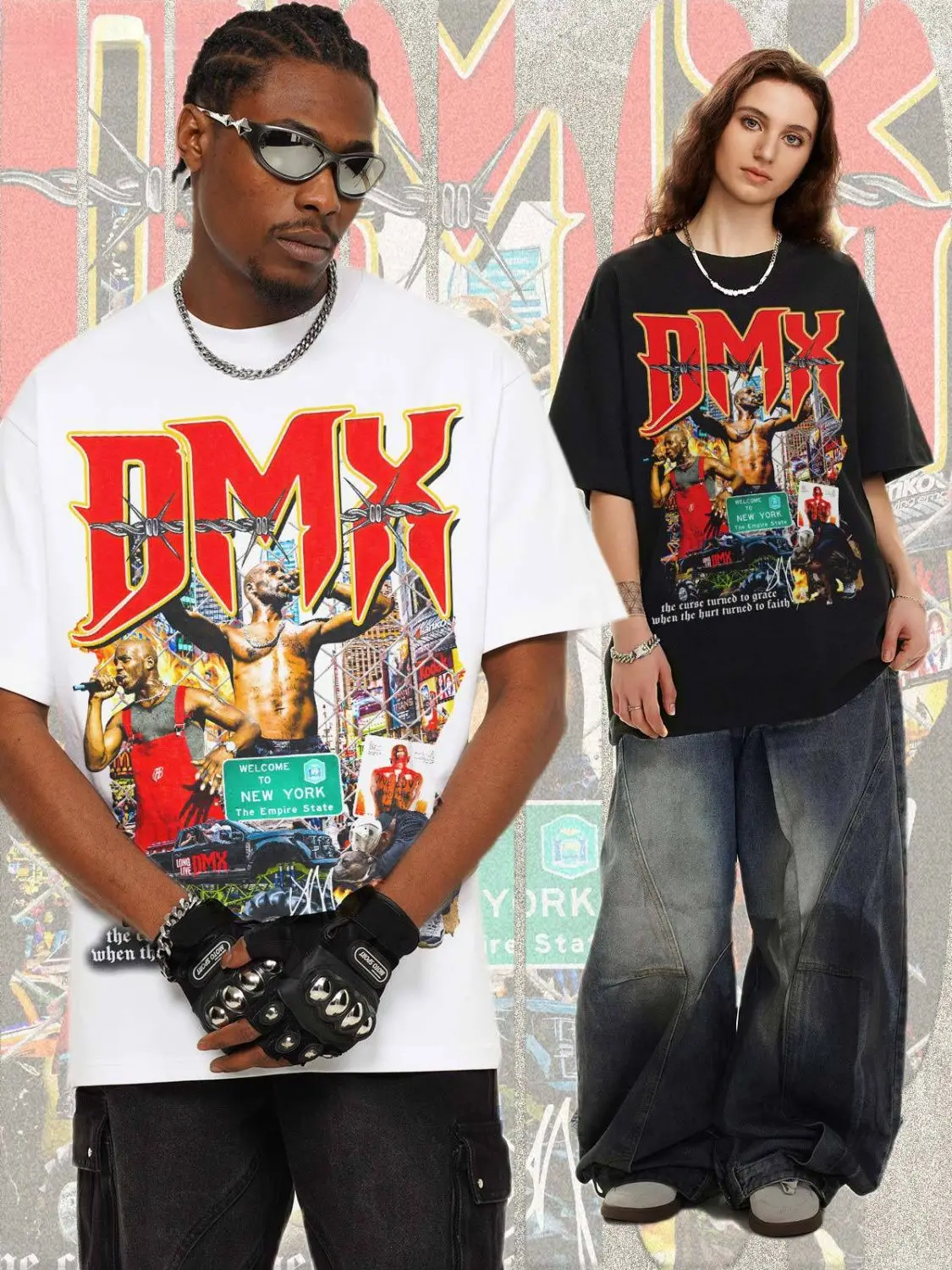 

American-style Printed Blockbuster Pure Cotton Street Casual Retro Metal Loose Short-sleeved Round-neck T-shirt
