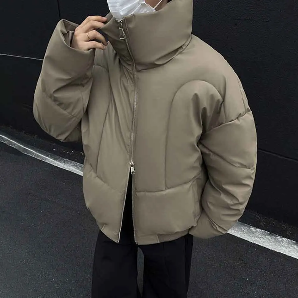 

2025 зимняя мужская однотонная хлопковая куртка с длинными рукавами в американском стиле ретро, модный свободный повседневный нишевый мужской топ High Street