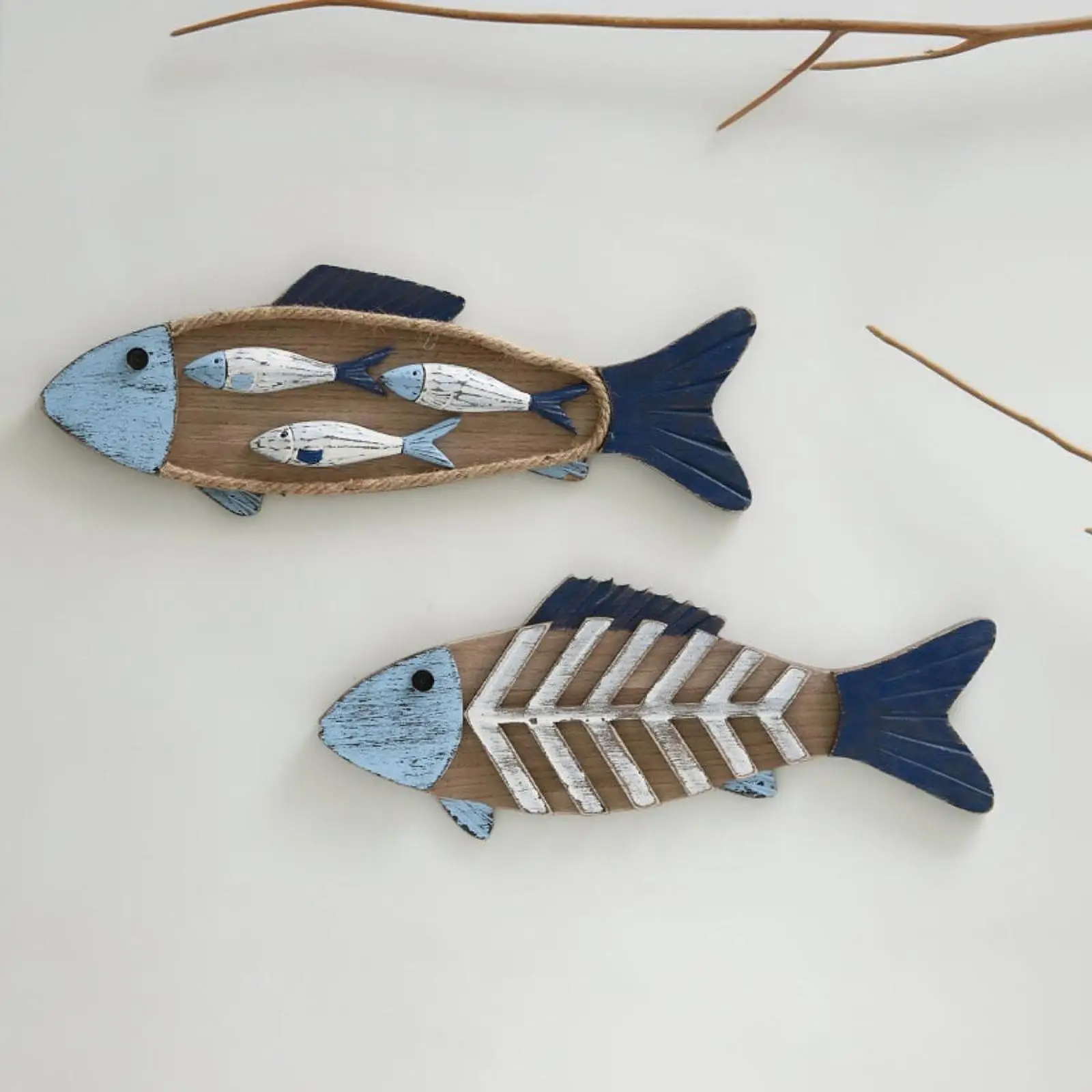 Wall Sculpture Hanging Wood Fish Wooden Fish Wall Art Decor for Ocean Theme Room Kids Room Bathroom Dining Room Farmhouse