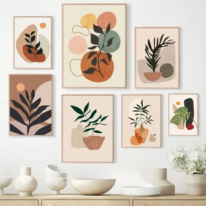 Minimalistische Diamant-Poster Boho Pflanzenblatt Abstrakte Linien Pflanzen- und Blumendrucke Bild Modernes Wandkunst Wohnzimmer-Dekor