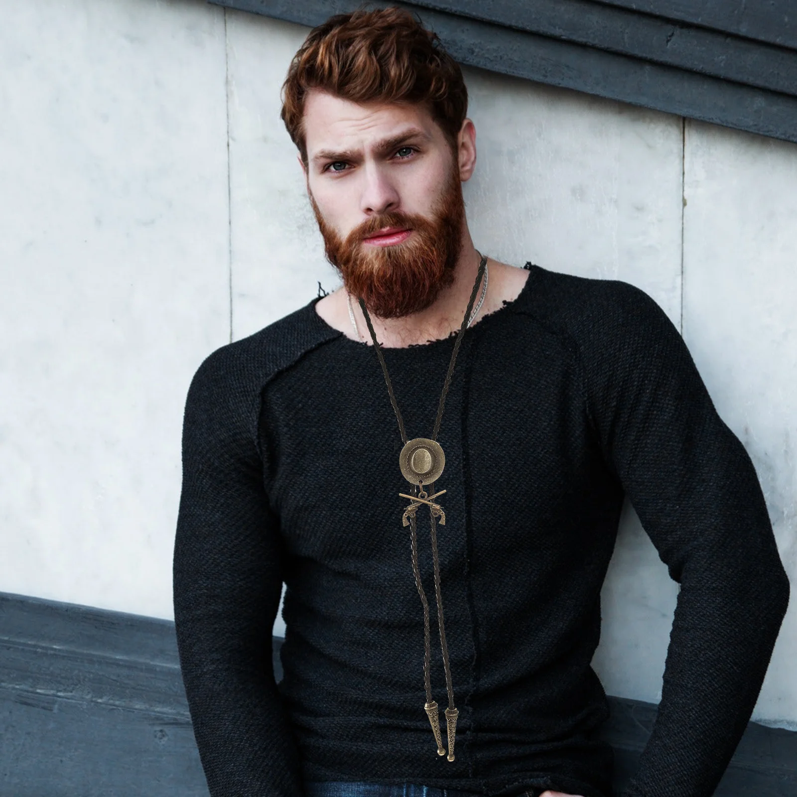 

Vintage Bolo Tie Charm Necklace Men Neck Decoration PU Rope Western Style Retro Bolo Necktie Fashion Accessories