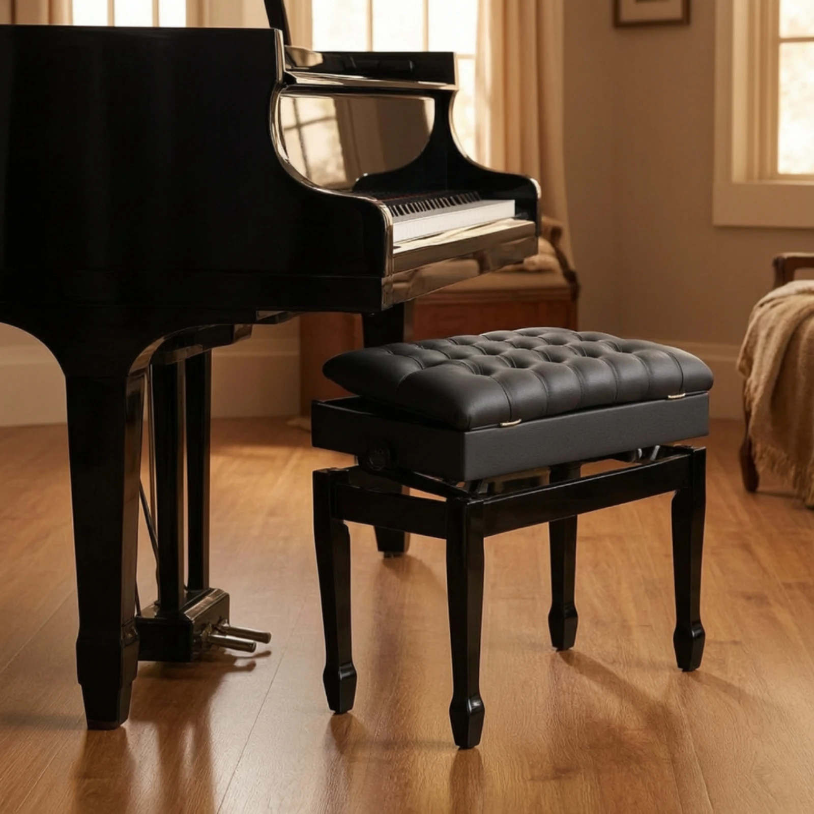 Piano Bench with Storage Wooden Adjustable Piano Bench Stable Heavy-Duty for Pianists, Home Practice, Music Studios