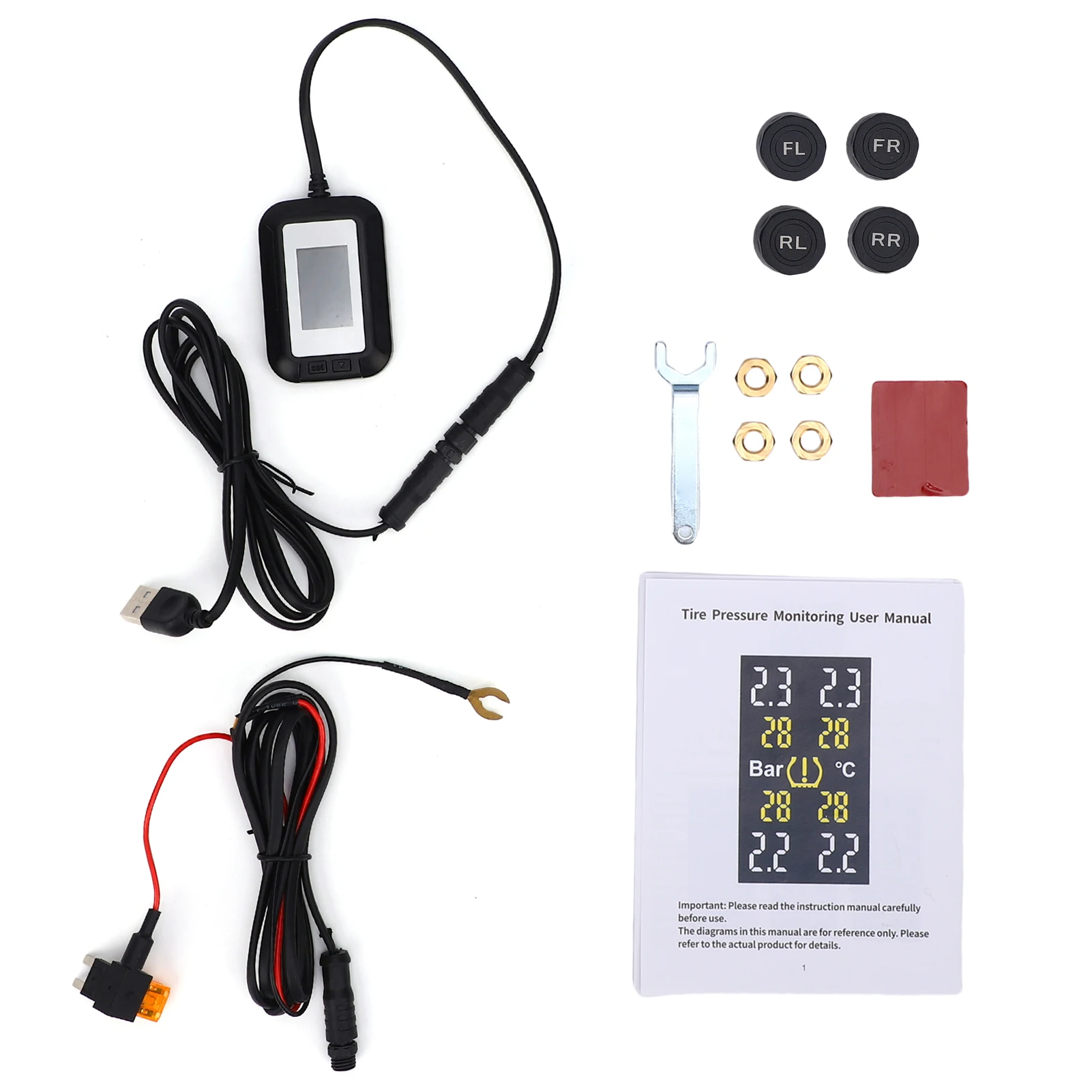 

Система контроля давления в шинах: мониторинг давления и температуры в шинах в реальном времени с цветным дисплеем, 4 внешних датчика, голосовое оповещение