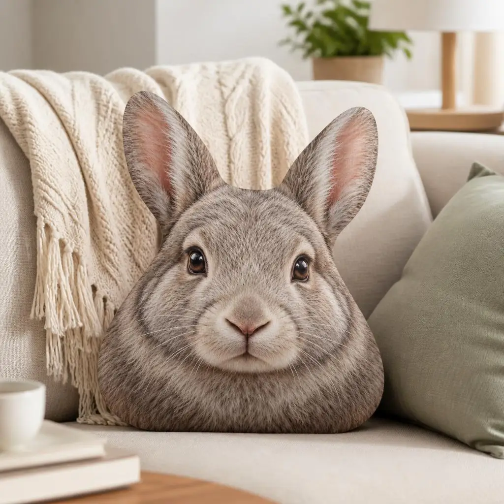 Gray Rabbit Shaped Pillow Cute Bunny Cushion Stuffed Throw Pillow Rabbit Lover Gift for Sofa Living Room Accent Home Decor