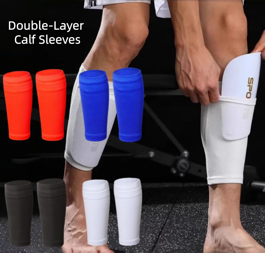 Men's Double-Layer Breathable Soccer Shin Guard Sleeves with Pads Football Protective Complete Set