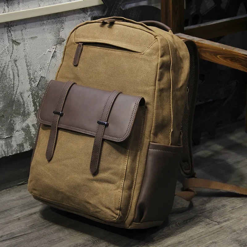 Stylish Canvas Backpack for Men, Multi-functional Travel Daypack School Bag