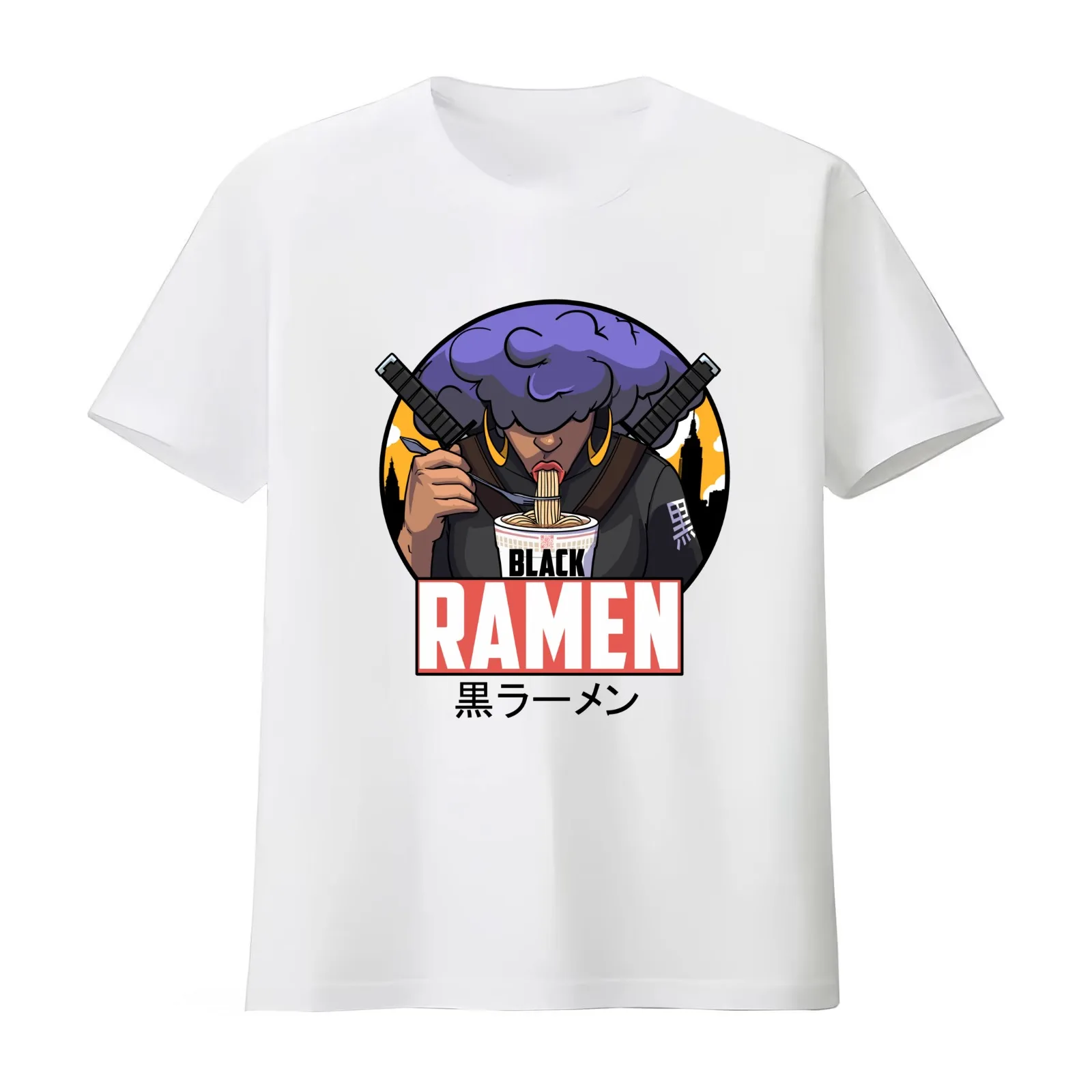 Black Ramen Drip T-Shirt Summer Casual Cotton Tee Oversized Streetwear Tops Vintage Graphic Print Loose Fit Short Sleeve