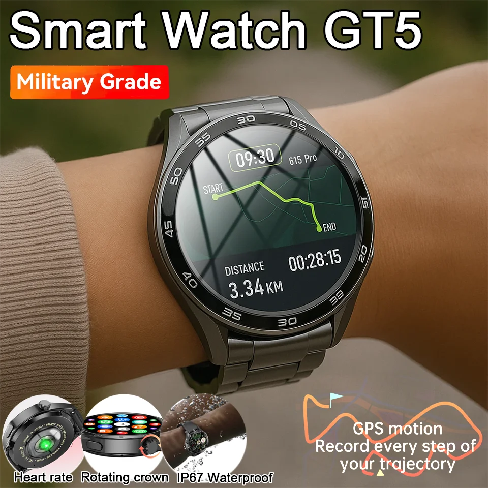 

Для HUAWEI GT5Pro GPS NFC Смарт-часы Мужчины 360*360 AMOLED Экран Сердечный ритм Bluetooth Вызов IP67 Водонепроницаемые мужские умные часы 2025