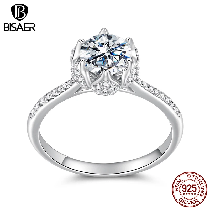

BISAER 1CT Floral Core Wedding Moissanite Ring 925 Sterling Silver VVS1 EX Delicate Lab Diamond Eternal Band Women Fine Jewelry