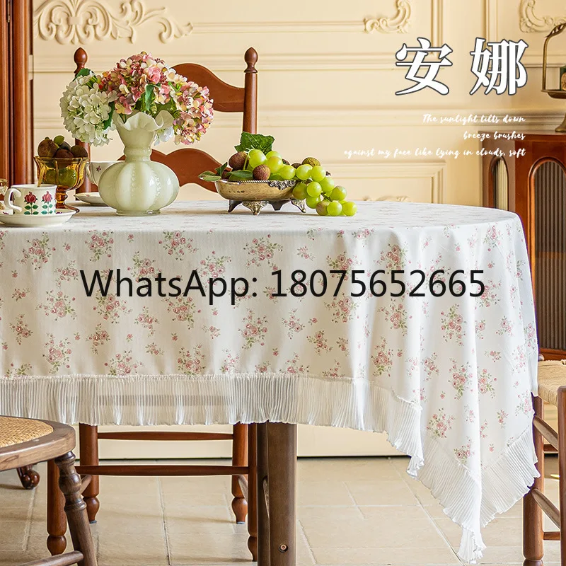 Vintage style tablecloth for home, pearl yarn cover cloth, dessert table decoration