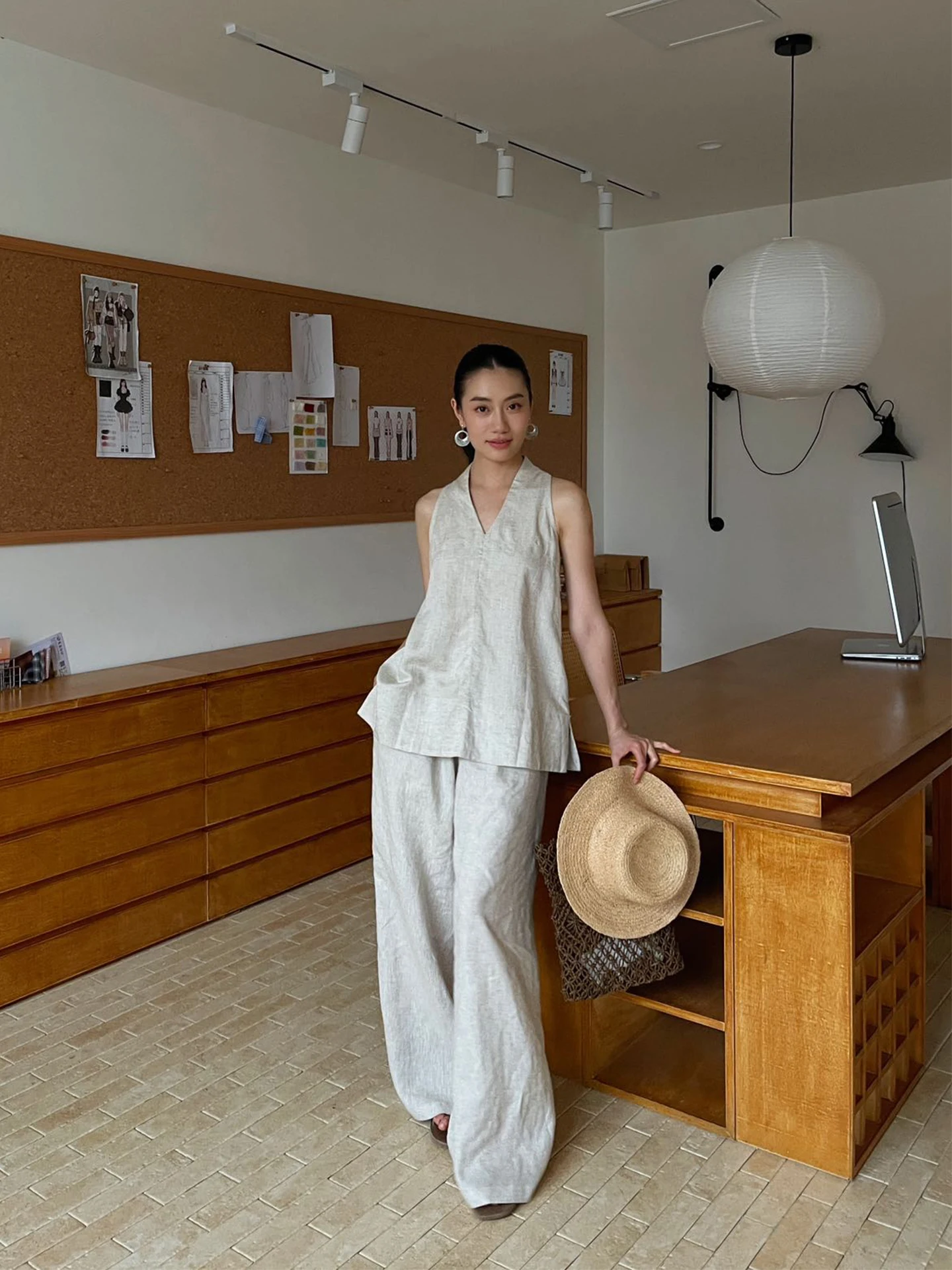 

Pure Color Linen Wide Leg Pants Women's Casual High Waist Straight Cut Summer Slimming Long Trousers Faionable Versatile