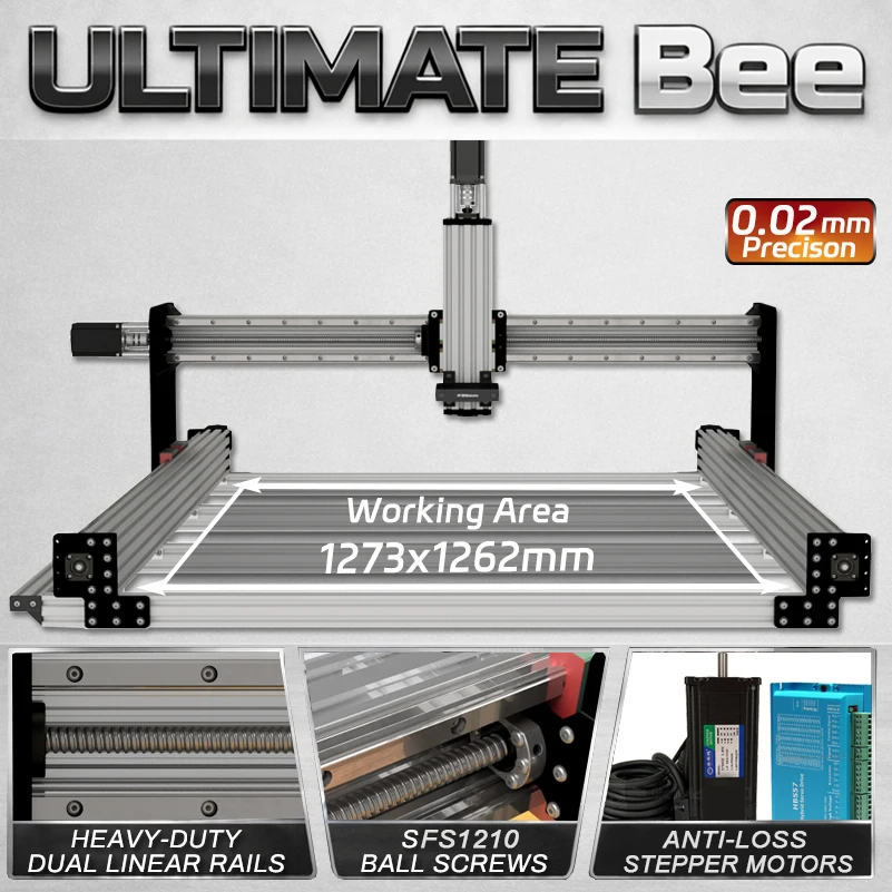 

Комплект 4-осевого фрезерного станка с ЧПУ BulkMan3D ULTIMATE Bee: шариковый винт, двойные линейные направляющие, высокоточный гравер для дерева, металла, акрила