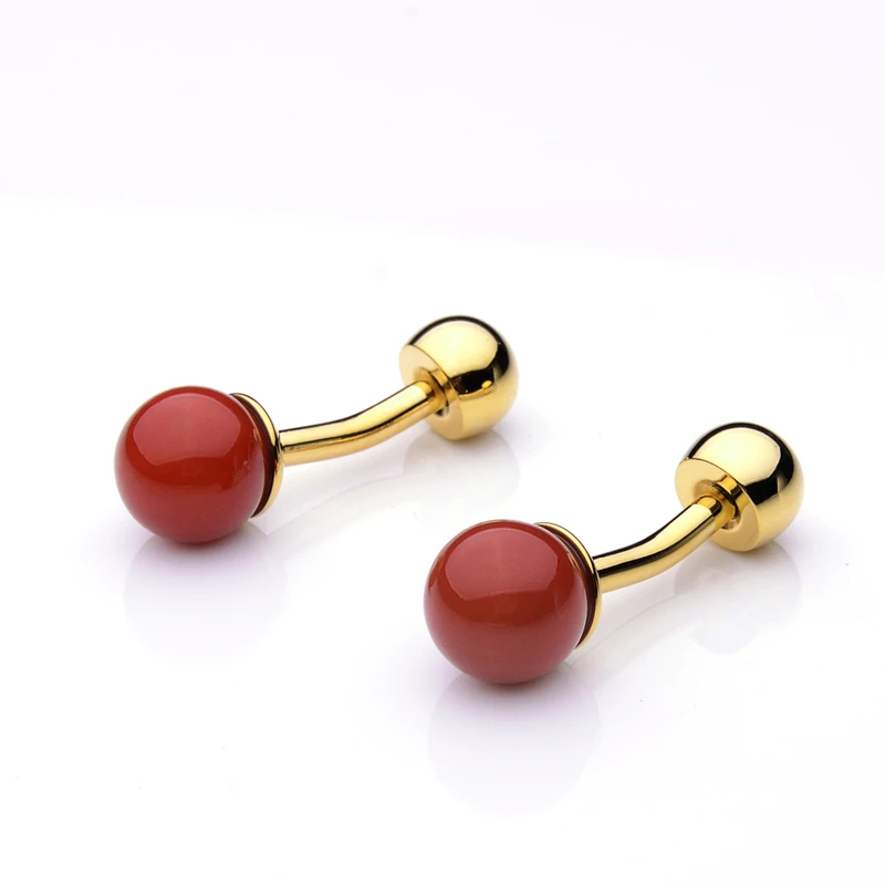 FLEXFIL jewelry fashion shirt cufflinks for mens gift Brand cuff links buttons High Quality Wedding abotoaduras red pearl