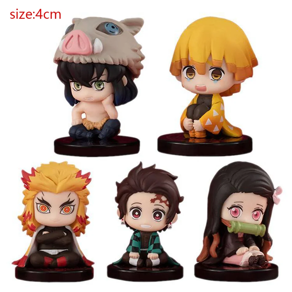 Nueva figura de Demon Slayer de juguete de Anime Kimetsu no Yaiba versión Q sentado Tanjiro Nidouzi Inosuke Zenizu PVD figura modelo muñeca