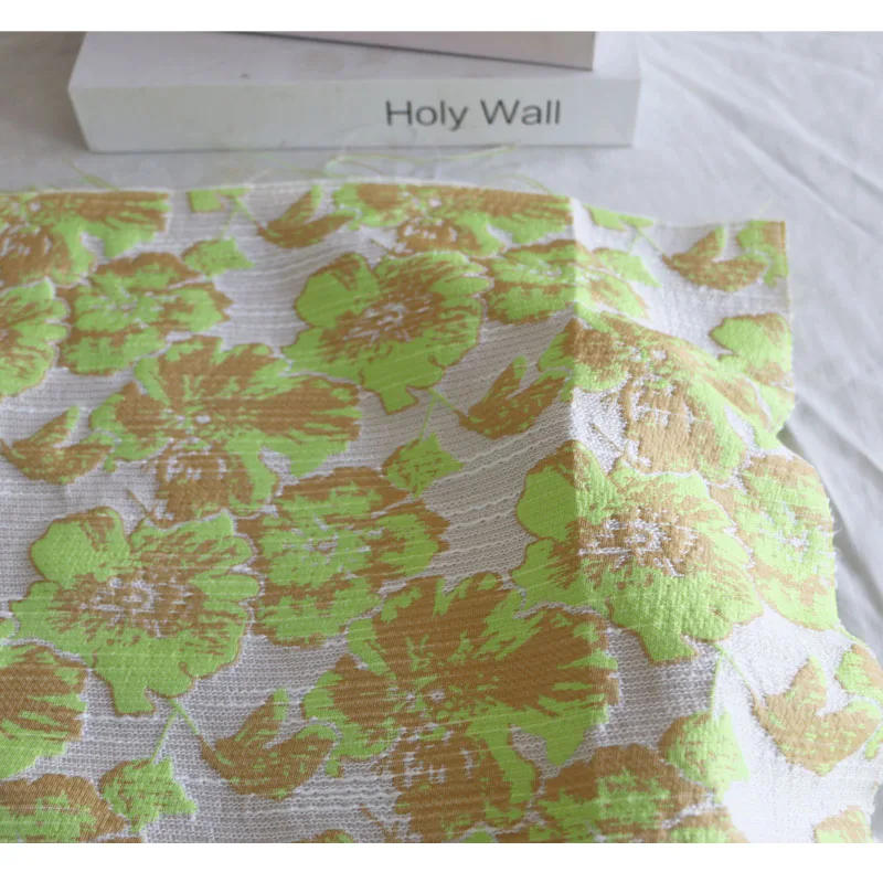 

Woven Embroidery Embroidered Yellow-Green Large Flower Jacquard Fashion Fabric Diny Plant flowers