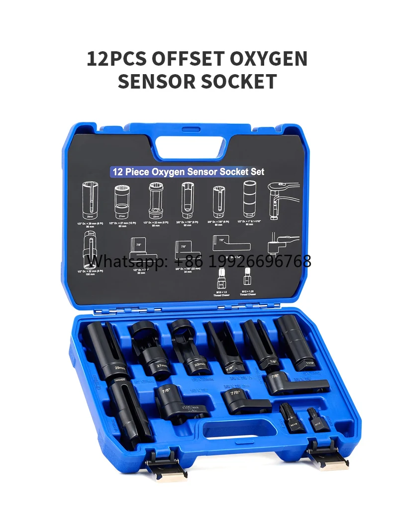 

Набор из 12 предметов: ключи для датчиков кислорода (O2), инструмент для снятия и набор для восстановления резьбы для датчиков давления масла, вакуумных и термокислородных датчиков