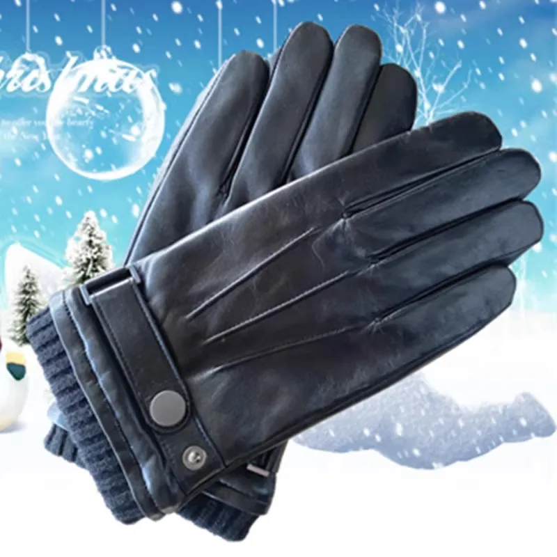 Real Leather Gloves Male High Quality Autumn Winter Thermal Lined Anti-Wind Sheepskin Touchscreen Men Gloves WM042NC1