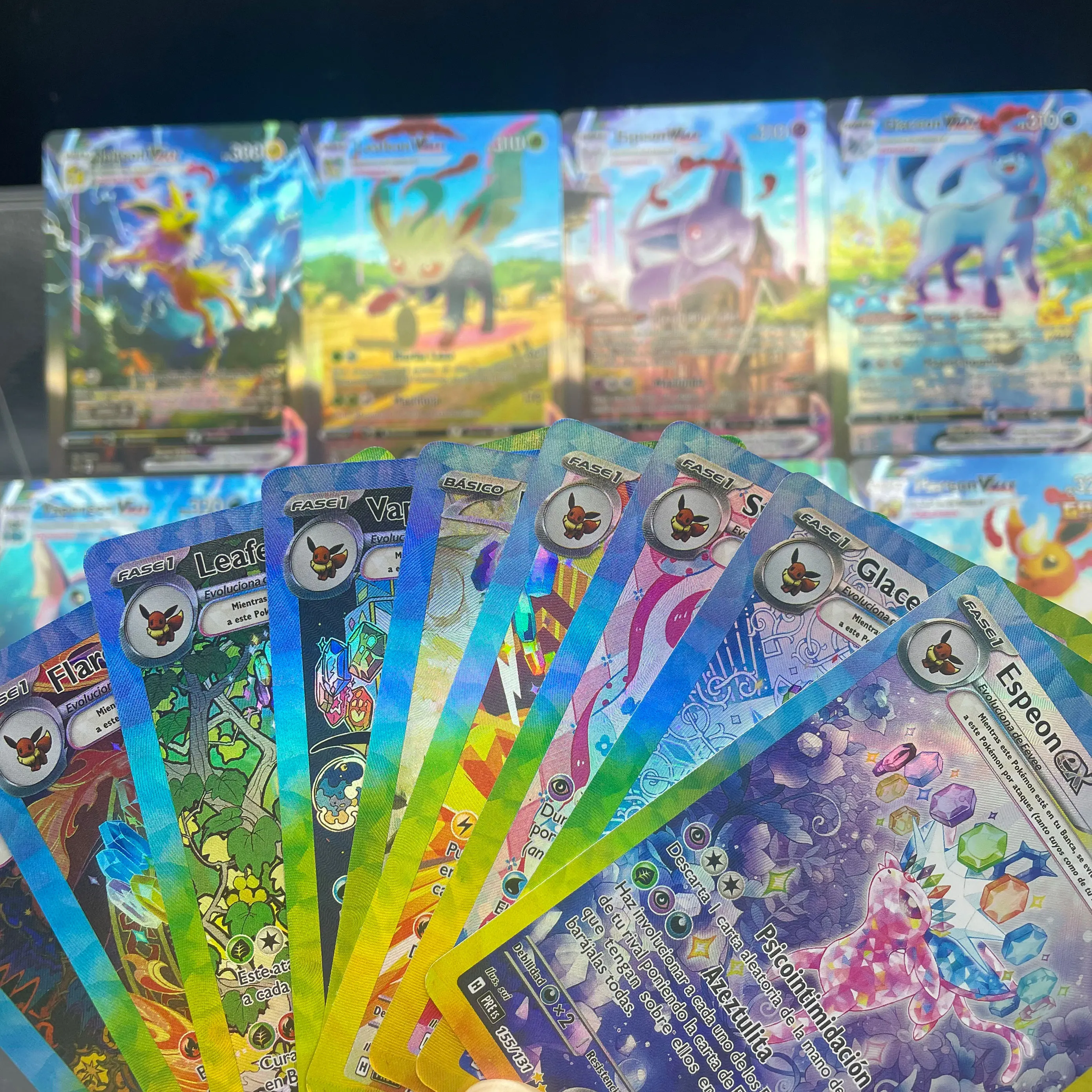 لتقوم بها بنفسك ذاتية الصنع Ptcg Umbreon Eevee Jolteon Glaceon Ex Umbreon Vmax الإسبانية الانكسارية اللون فلاش الملمس جمع بطاقة هدية #6