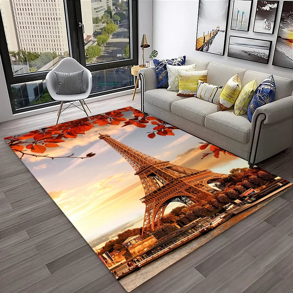 France Paris Eiffel Tower Retro Carpet Rug for Home Living Room Bedroom Sofa Doormat Decor,Kids Play Area Rug Non-slip Floor Mat