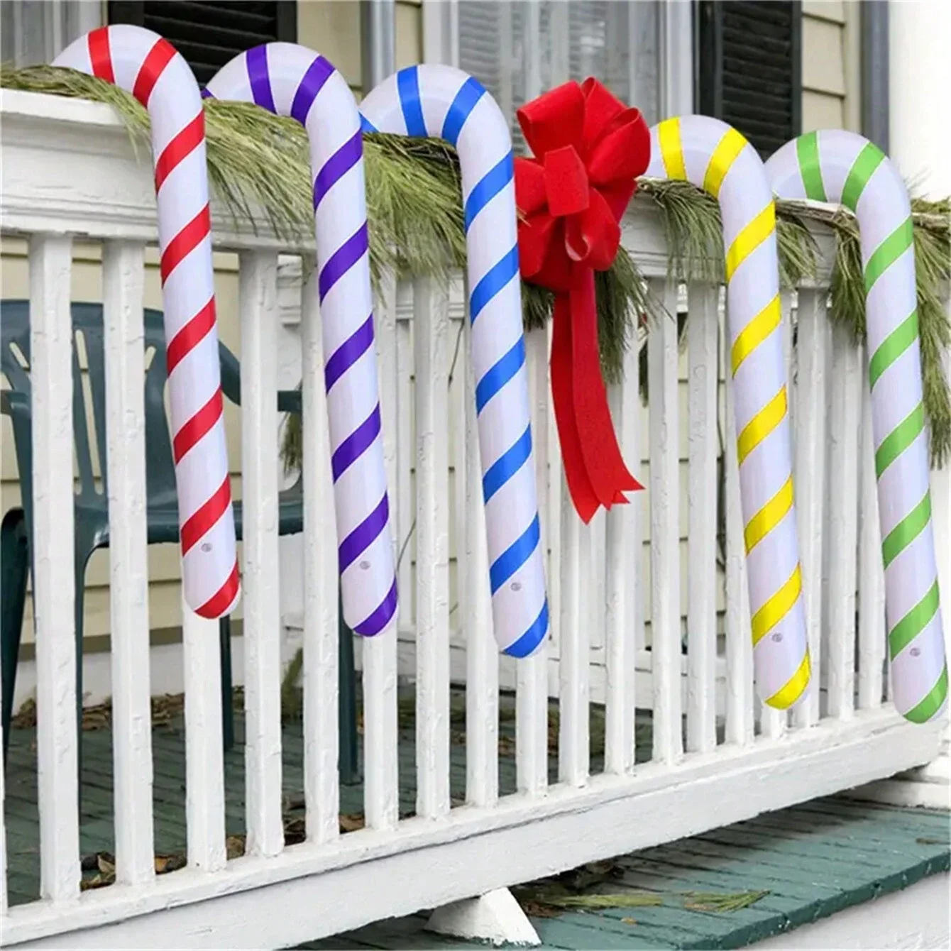 2/4/6Pc Kerst Opblaasbare Candy Canes Stick Ballonnen Nieuwjaar Kerstvakantie Decoraties Snoepstokken Speelgoed Voor Buitenfeest