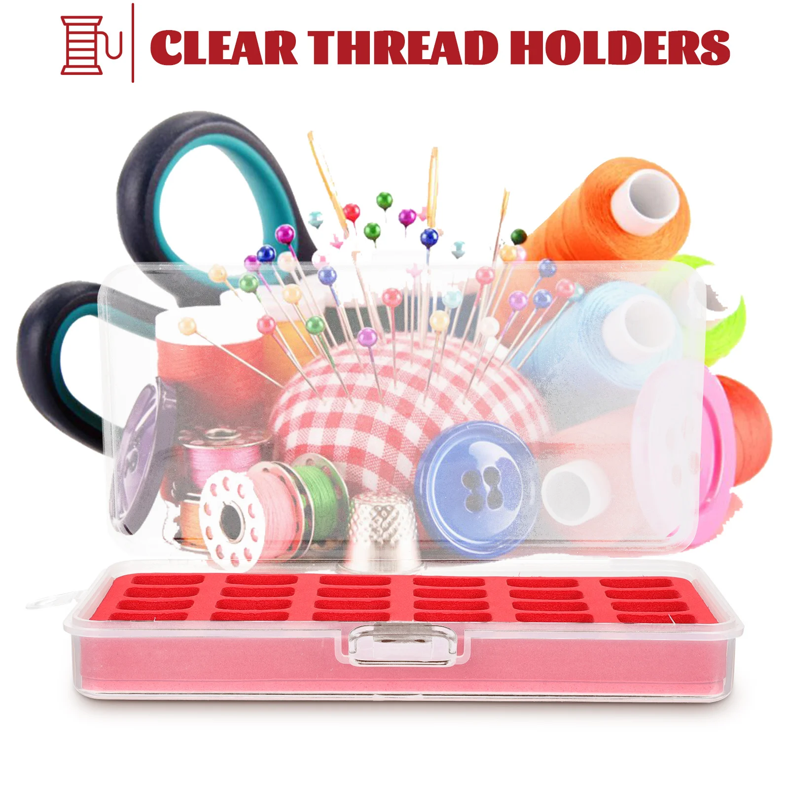 

Sewing Box Bobbin Storage Box Clear Plastic Organizer Large Capacity Thread Holder for Travel Home Supply Custom Patches Sew on