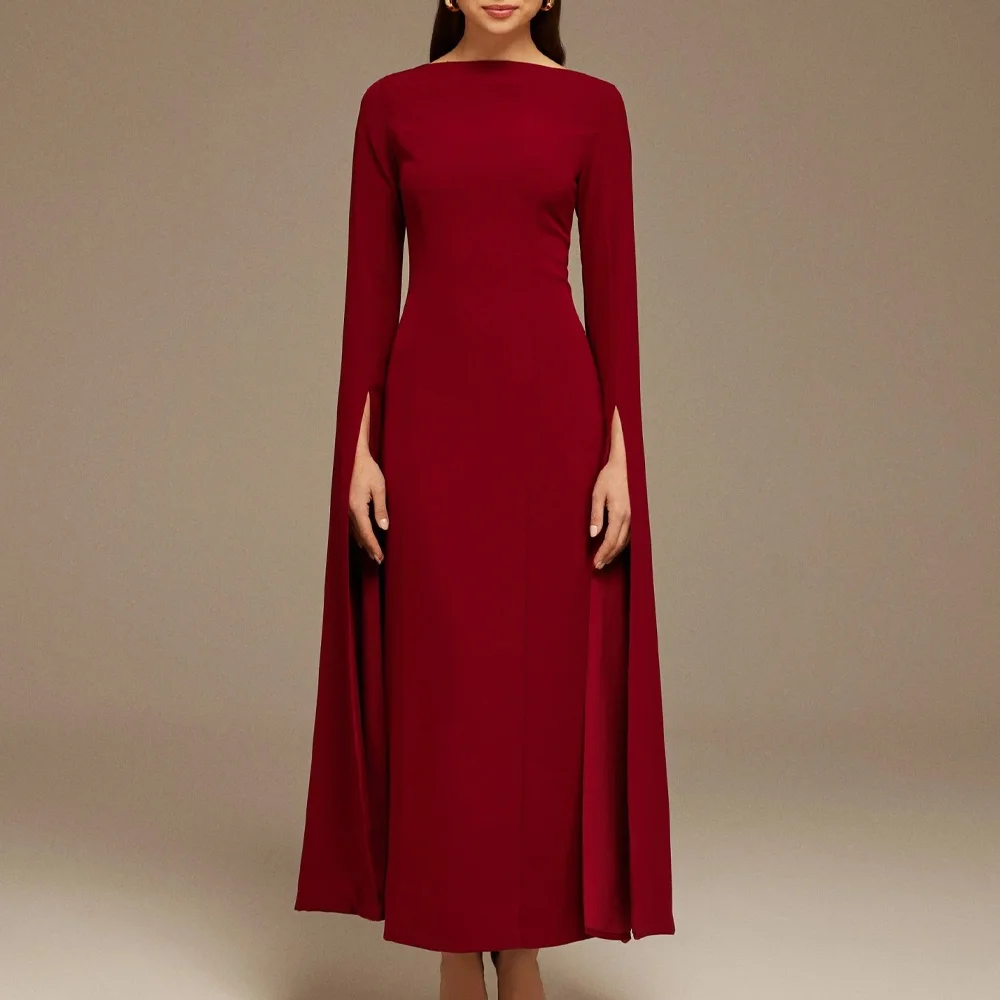 Customized Burgundy Maxi Flared Sleeve Maxi Dress A-line Evening Dresses Formal Exquisite High Quality Prom Party Gown for Women