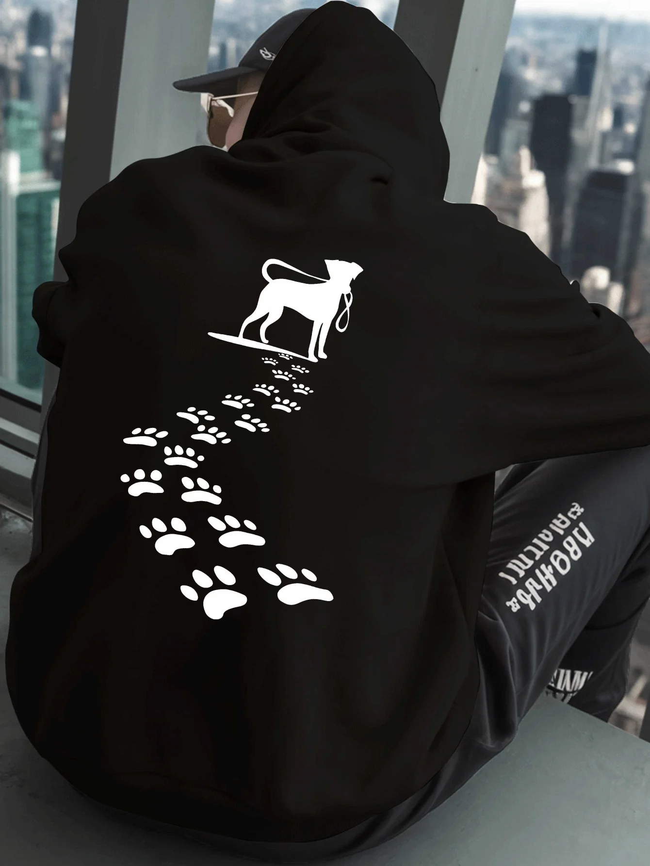 Dog Paw Print Fashion Trend Men Hooded Sweatshirt Autumn and Winter Daily Outdoor Sports Loose Fitness Leisure Warm Street Style