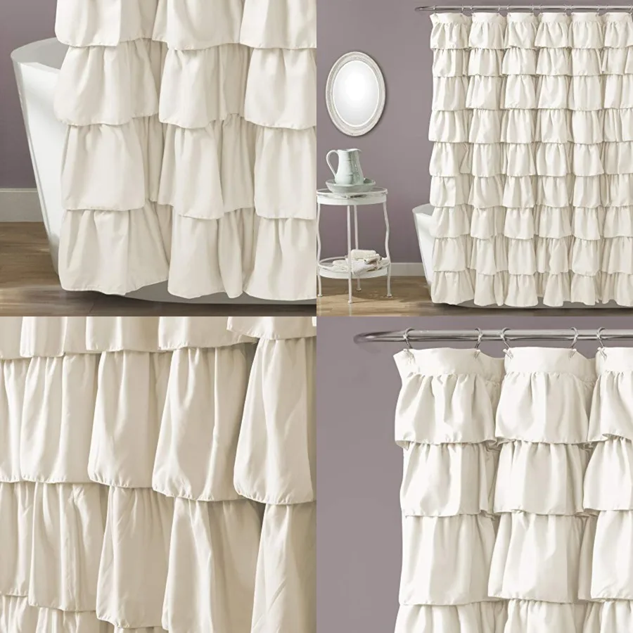 

Ruffle Shower Curtain Floral Textured Vintage Chic Farmhouse Style Design,,72 x 72
