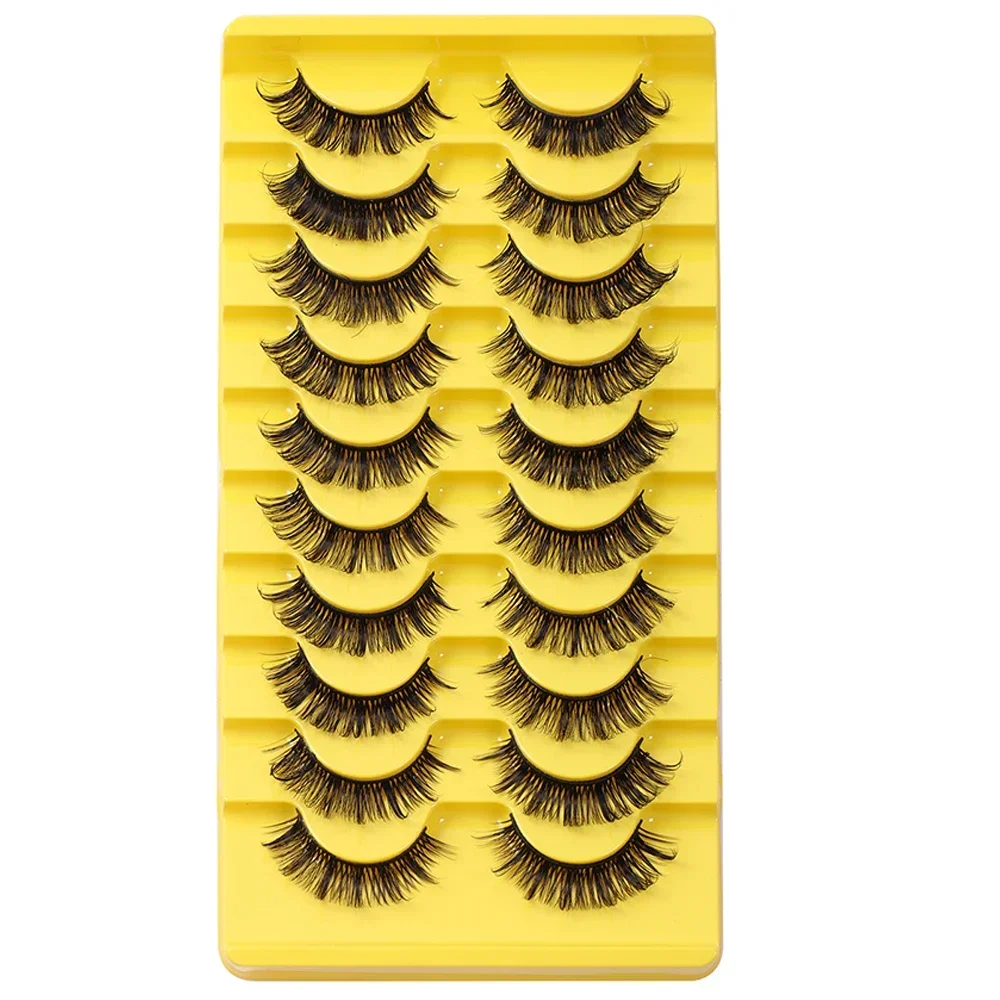 10 Pairs False Eyelashes Russian Strip Lashes D Curl Wispy Natural Look Fluffy Faux Mink Lashes Like Eyelash Extension