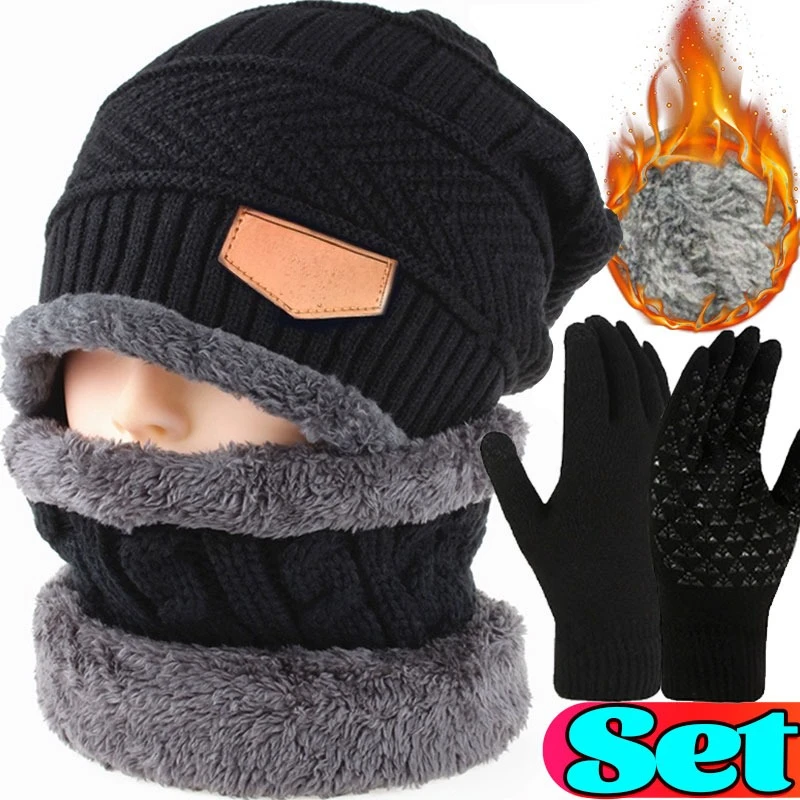 4 pz/set inverno caldo velluto uomo cappello sciarpa guanti set per uomini e donne ragazze cappello da equitazione all'aperto berretti protezione del collo sciarpa