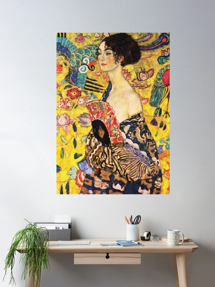 

Klimt Lady With Fan Painting Fine Canvas POSTER ,Home Decor Wall art painting