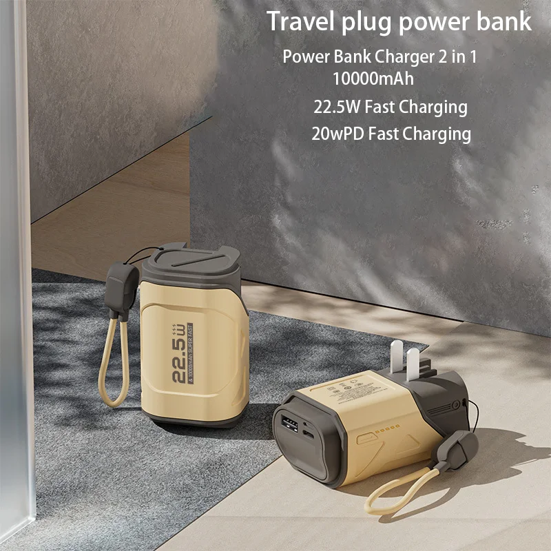

Portable 10000mAh Mini 2 in 1 Power Bank Multi Function 22.5W Self Plug Travel Fast Charger For iPhone Xiaomi