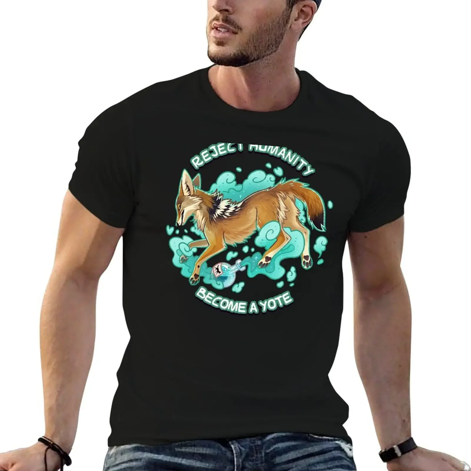 Reject humanity, Become a YOTE! - Coyote Potion T-Shirt custom shirt tops compression shirt men