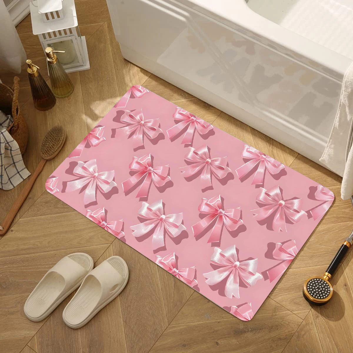 

Cartoon Cute Pink Bow Kitchen Carpet Flannel Anti-slip Bathroom Accessories for Living Room Doormat Entrance Foot Mat Home Decor