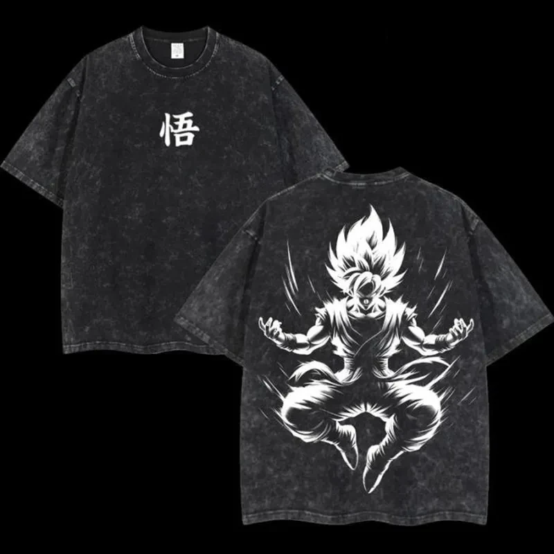 

Anime Dragon Ball Cosplay Washed T-Shirt Cotton Short Sleeve Loose Casual Sports Fitness T-Shirt Men's Harajuku Clothing Y2k