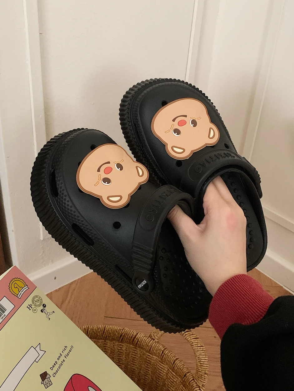 Women Garden Shoes Sandals Summer Slippers Soft And Cute Little Bear Hole Shoes Thick Soles Fashionable Beach Shoes For Women