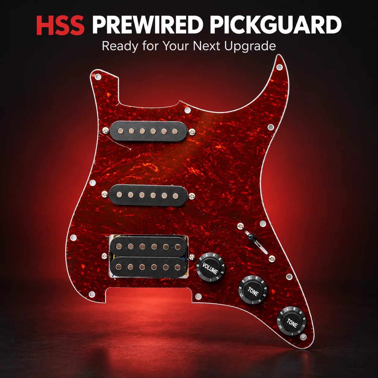 Wine Red Pearl HSS Prewired Pickguard for ST/SQ Style Electric Guitar, 2 Single-Coil Pickups and 1 Humbucker, 5-Way Switch