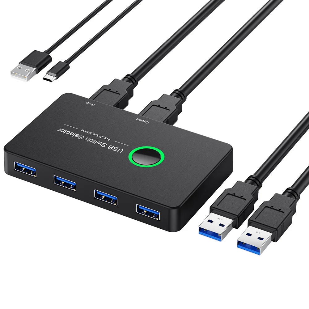 USB KVM Switch Selector Sharing 2PC Computer In 4 Ports USB Out Micro USB Charging Dock Printer USB Cable Splitter PC Extend HUB