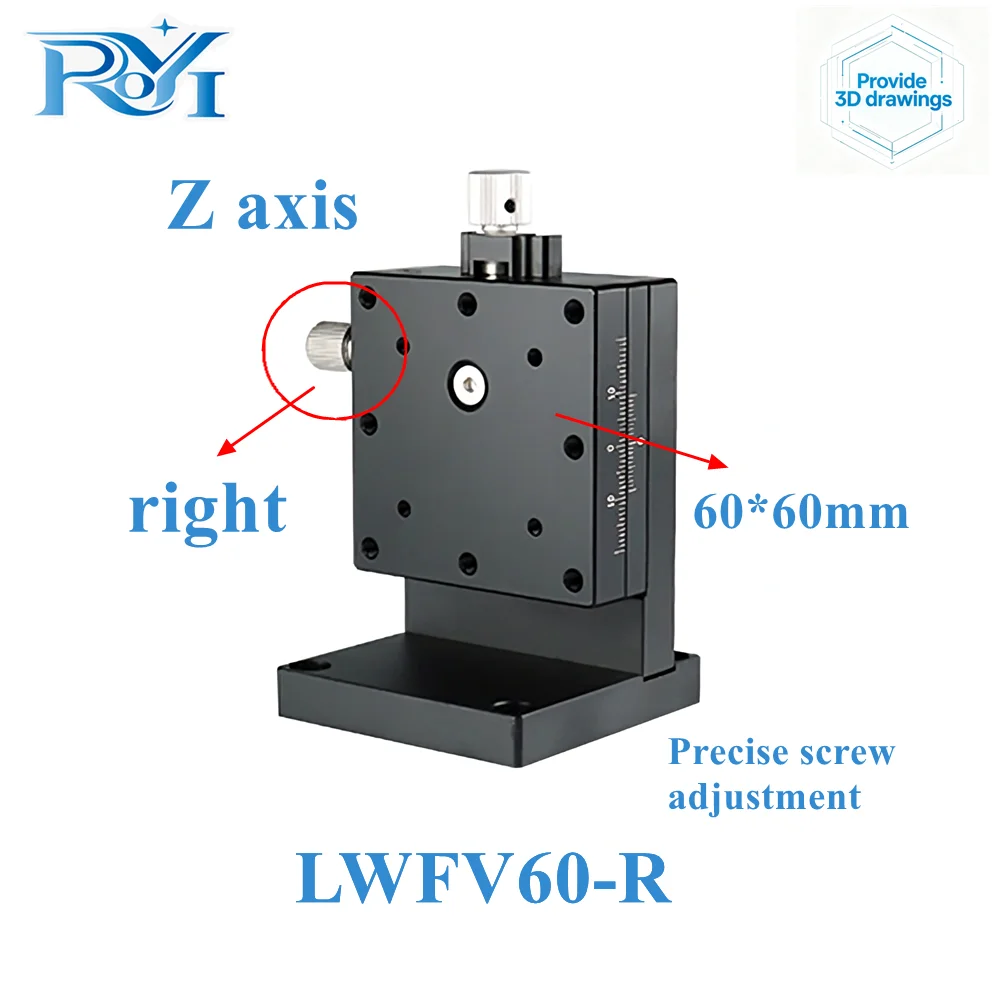Z‑Axis 60mm Dovetail Groove Sliding Table LWFV60 Precision Screw Adjust Displacement Platform for Lab Optical Positioning