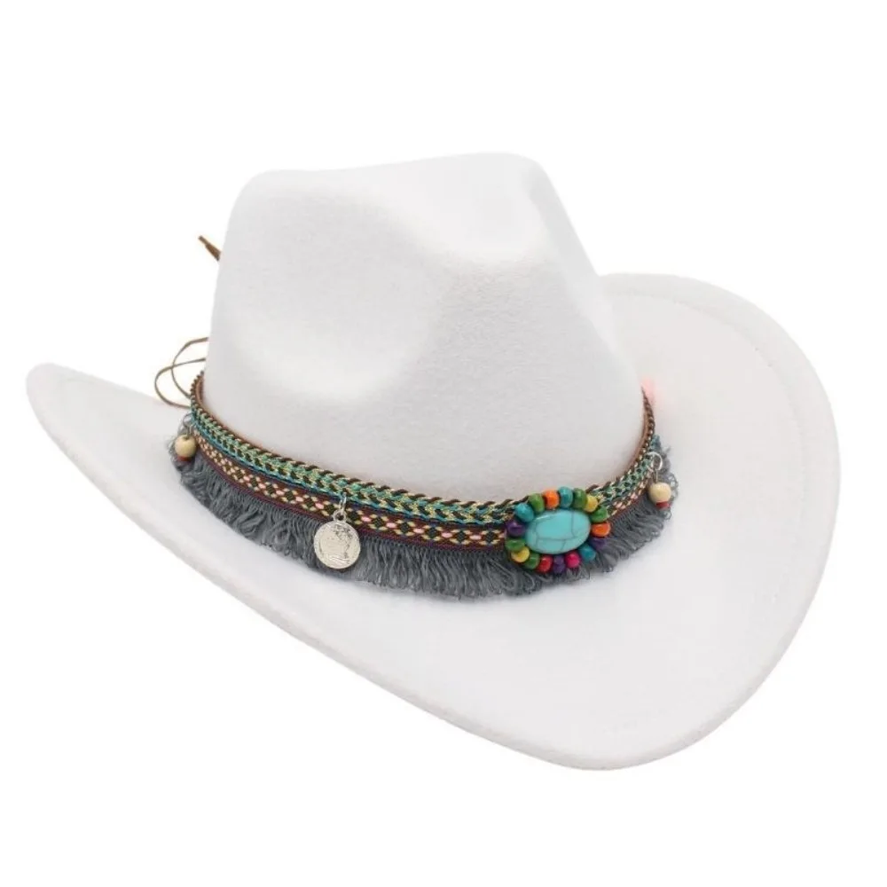 Cool Woolen Western Cowboy Hat Solid Color Big-edge Cowgirl Jazz Hat Colorful Roll Brim Top Hat Bucket Hats