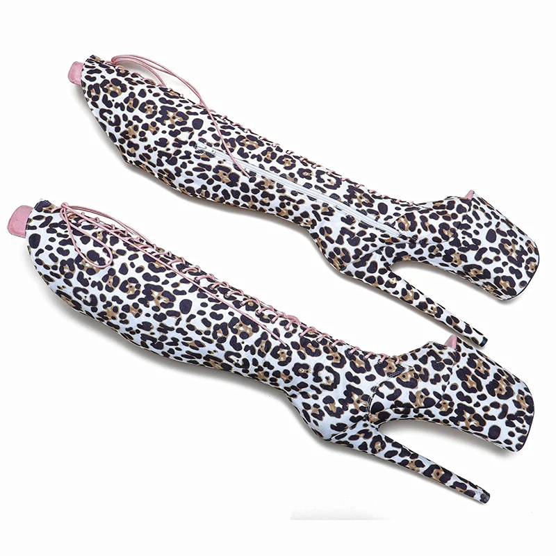 Leecabe 23CM/9inches Leopard fashion Open toe lady High Heel platform Pole Dance boots