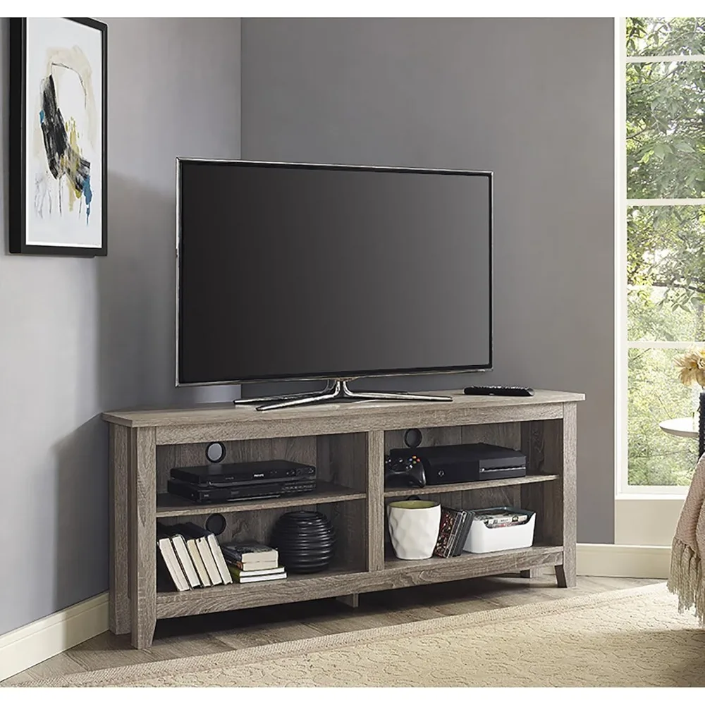 Walker Edison Maxwell Classic 2 Shelf Corner TV Stand for TVs Up To 65 Inches, 58 Inch, Driftwood