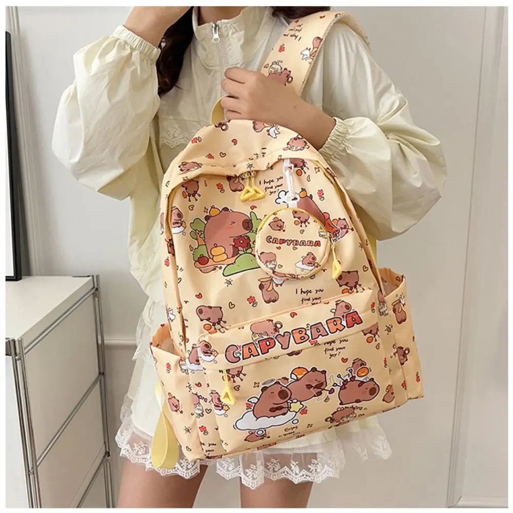 Multi-Compartment Capybara Backpack Large Capacity Wide Straps Children's Shoulder Bag Waterproof Lightweight