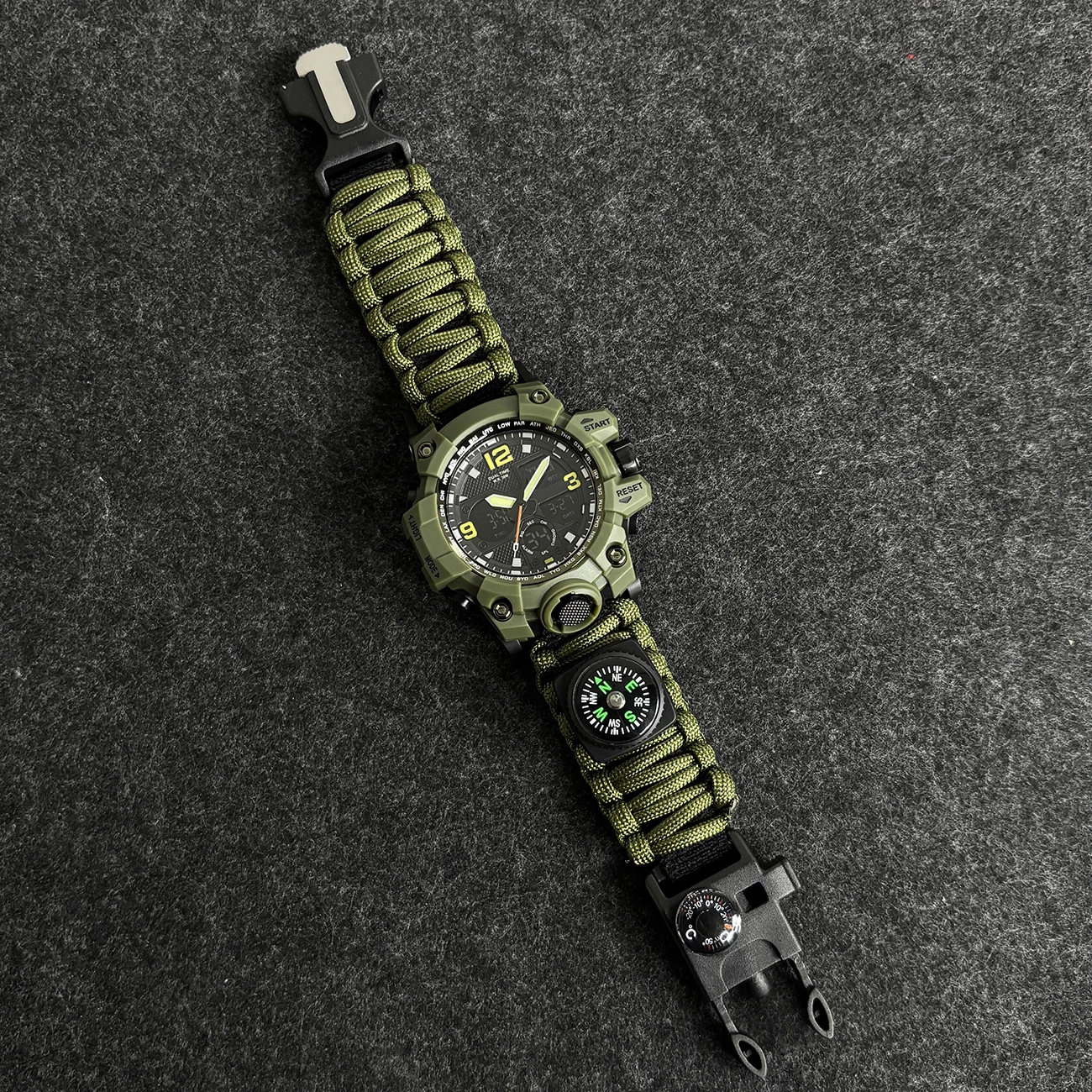 ساعة بقاء خارجية للرجال، ساعة رقمية LED خضراء عسكرية، متعددة الوظائف، مقاومة للماء، شاشة مزدوجة، ساعة عسكرية رقمية
