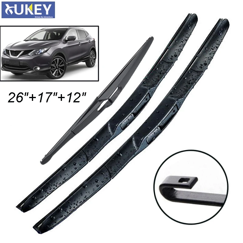 Xukey 3Pcs Front Rear Windshield Wiper Blades Set For Nissan Qashqai J11 2018 2017 2016 2015 2014 2013 26\