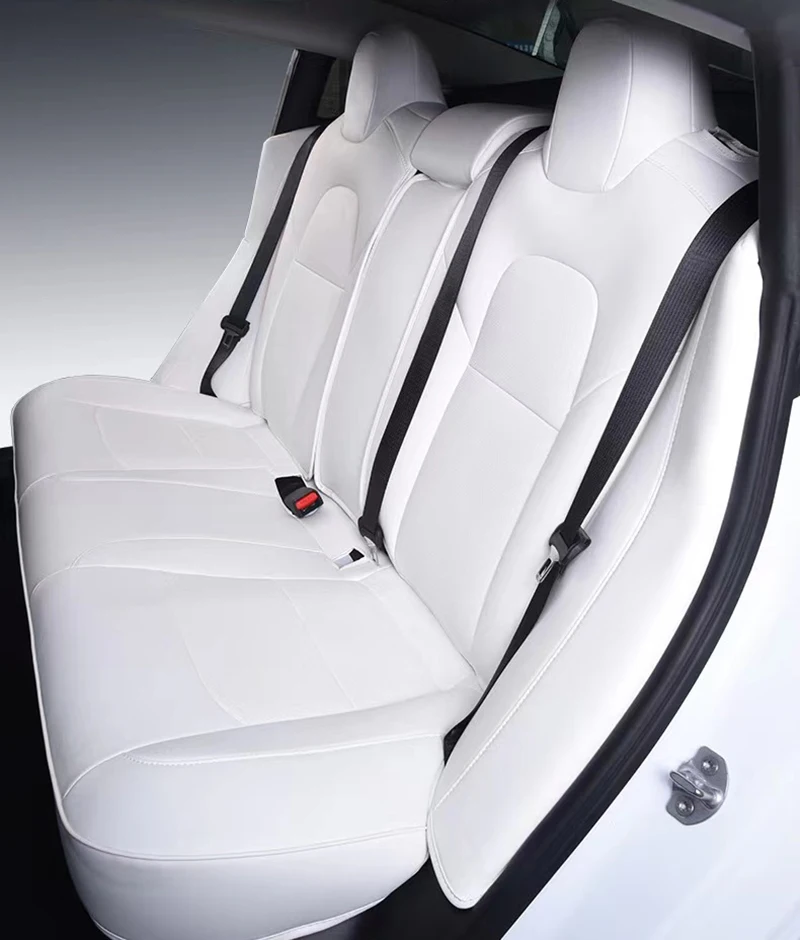 For Tesla Model 3 Y Nappa Leather Full Set Car Seat Cover All Season Front Rear Seat Mats Factory Wholesale White Cushion