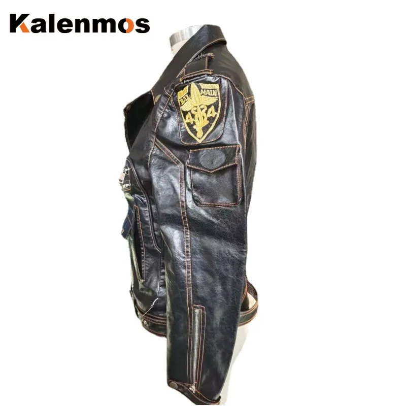 Men PU Leather Coat Jacket Spring Fall Top Slim Streetwear Gothic Moto Biker Punk Outwear Abrigos Mens Coats Mens Jackets 2022